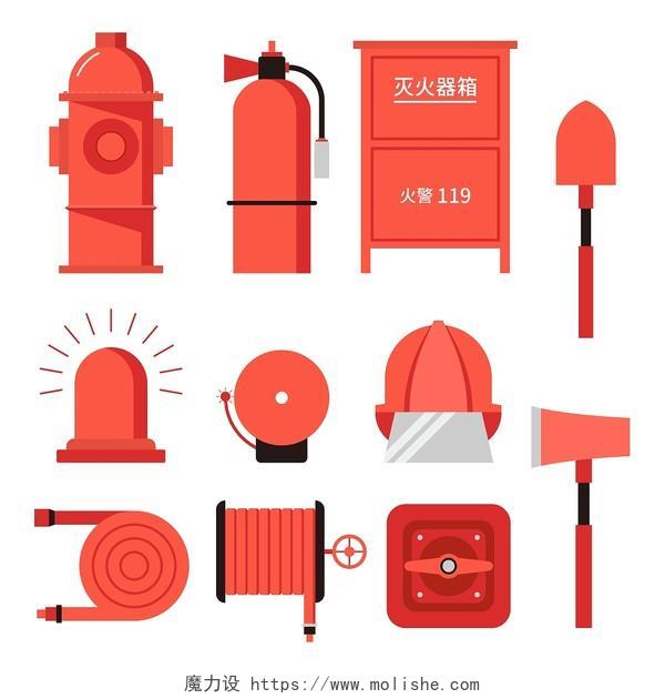 消防元素手绘卡通风格矢量PNG素材消防图标插画